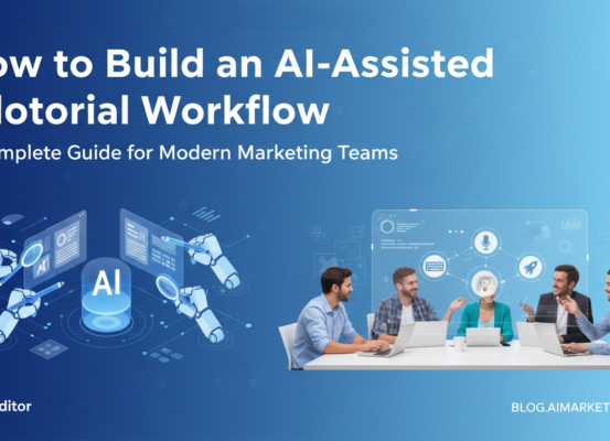 Blog banner with title 'How to Build an AI-Assisted Editorial Workflow' over a modern, tech-themed background.