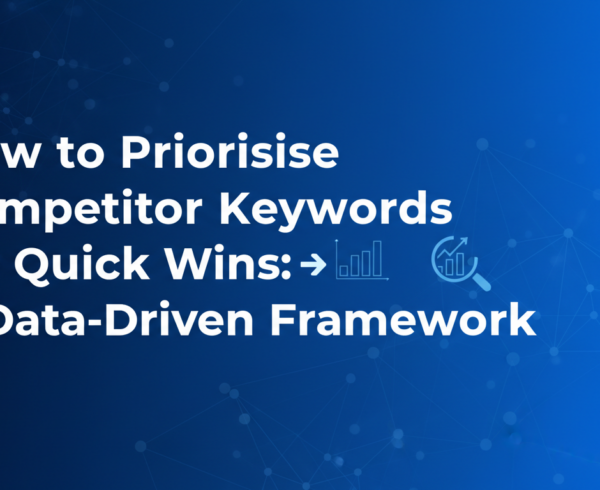 Blog banner with title 'How to Prioritise Competitor Keywords for Quick Wins: A Data-Driven Framework' on a sleek, modern background.