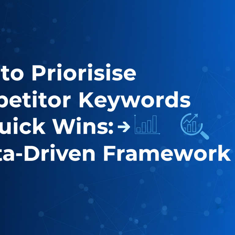 Blog banner with title 'How to Prioritise Competitor Keywords for Quick Wins: A Data-Driven Framework' on a sleek, modern background.