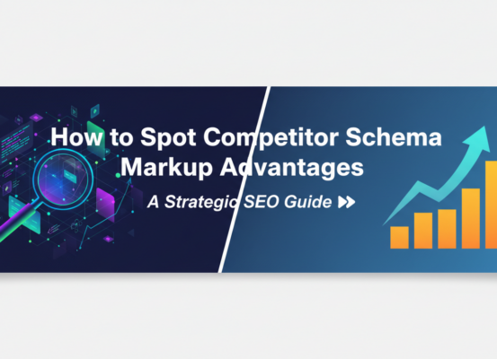 Blog banner with title 'How to Spot Competitor Schema Markup Advantages: A Strategic SEO Guide' on a digital-themed background.