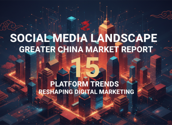 Blog banner with title 'Social Media Landscape Greater China Market Report: 15 Platform Trends Reshaping Digital Marketing' in bold on a digital-themed background.