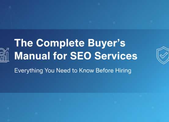 Blog banner with title 'The Complete Buyer's Manual for SEO Services' in bold text