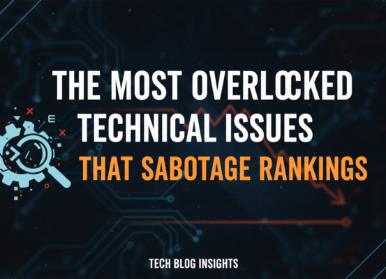Blog banner with title 'The Most Overlooked Technical Issues That Sabotage Rankings' in bold text