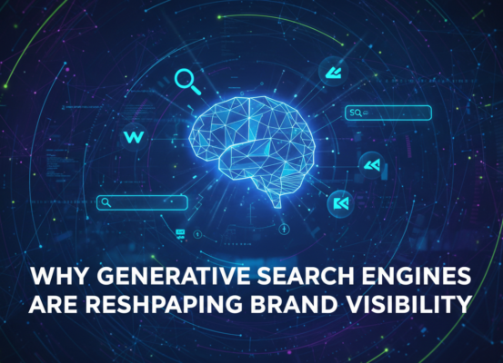 Blog banner with title 'Why Generative Search Engines Are Reshaping Brand Visibility' in bold font.