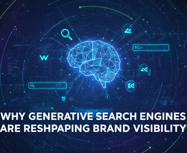 Blog banner with title 'Why Generative Search Engines Are Reshaping Brand Visibility' in bold font.