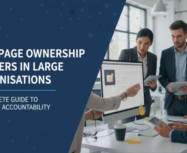 Blog banner with title 'Why Page Ownership Matters in Large Organisations: A Complete Guide to Content Accountability' in bold, professional font on a sleek, modern background.