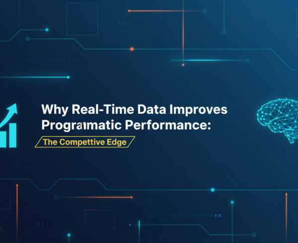 Blog banner with title 'Why Real-Time Data Improves Programmatic Performance: The Competitive Edge' over a digital network background.