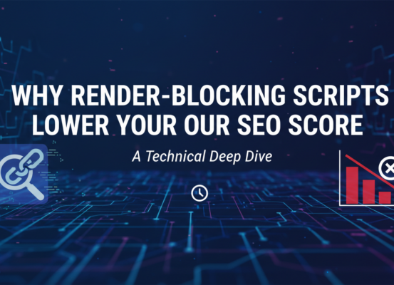 Blog banner with title 'Why Render-Blocking Scripts Lower Your SEO Score: A Technical Deep Dive' in bold text.