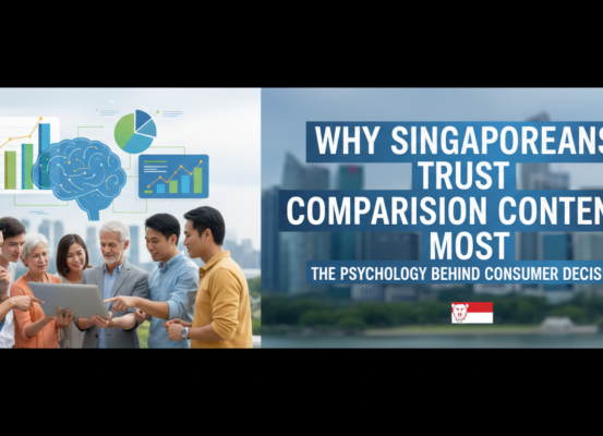 Blog banner with title 'Why Singaporeans Trust Comparison Content Most: The Psychology Behind Consumer Decisions' in bold letters.