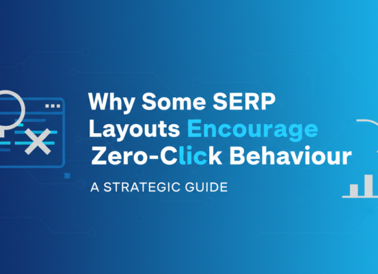 Blog banner with title 'Why Some SERP Layouts Encourage Zero-Click Behaviour: A Strategic Guide' in bold font.