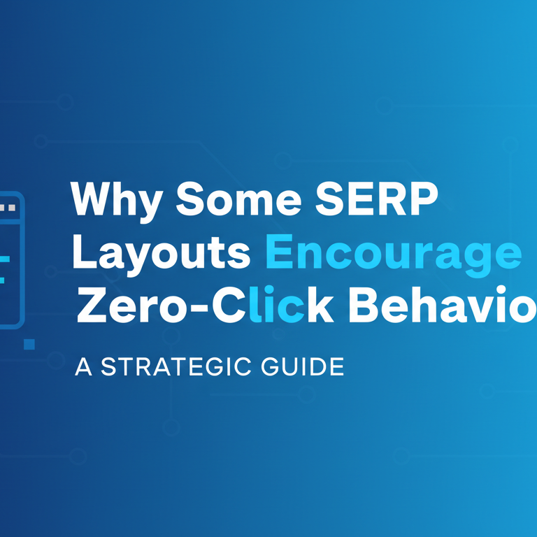 Blog banner with title 'Why Some SERP Layouts Encourage Zero-Click Behaviour: A Strategic Guide' in bold font.