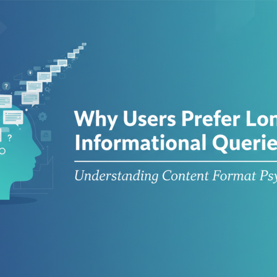 Blog banner with title 'Why Users Prefer Long Lists for Informational Queries' in bold text.