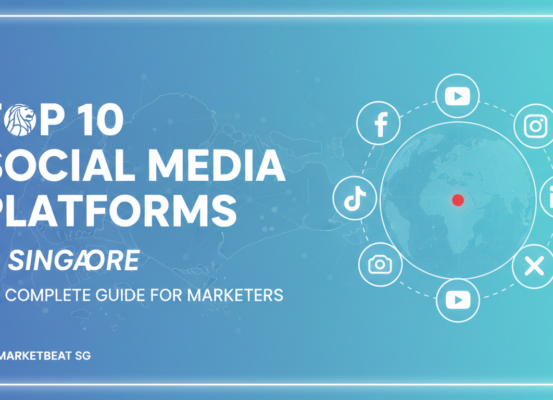 Blog banner with 'Top 10 Social Media Platforms in Singapore' title, vibrant design