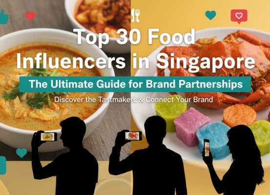 Blog banner with 'Top 30 Food Influencers in Singapore' title in bold, colorful design.