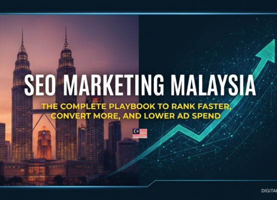 SEO Marketing Malaysia banner with playbook title, dynamic design