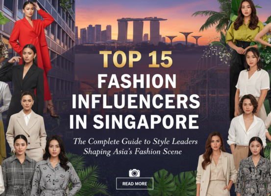 Stylish banner reading 'Top 15 Fashion Influencers in Singapore' with trendy design elements