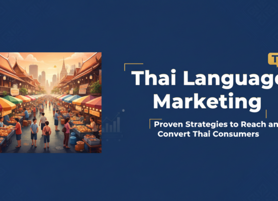 Banner titled 'Thai Language Marketing: Proven Strategies to Reach and Convert Thai Consumers' with Thai cultural motifs.