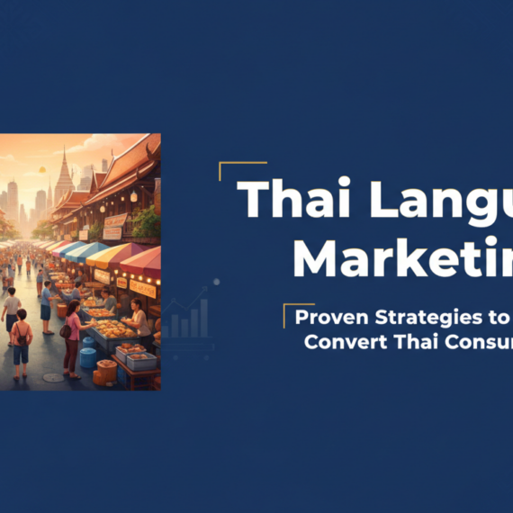 Banner titled 'Thai Language Marketing: Proven Strategies to Reach and Convert Thai Consumers' with Thai cultural motifs.