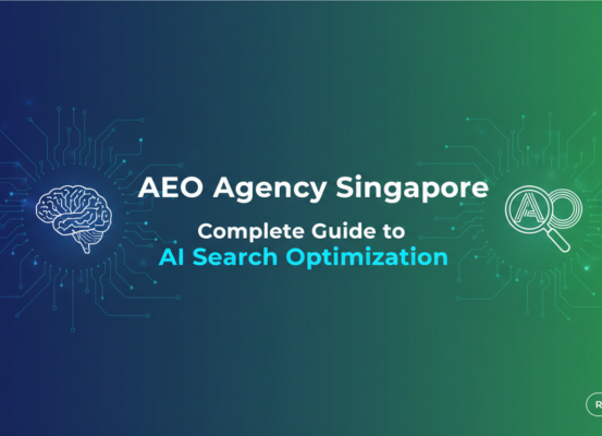 Banner with 'AEO Agency Singapore: Complete Guide to AI Search Optimization' in bold text.