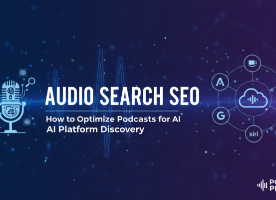 Banner with 'Audio Search SEO: How to Optimize Podcasts for AI Platform Discovery' title