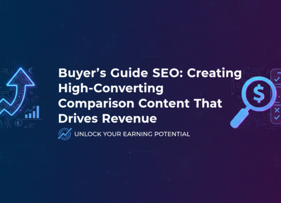 Banner with 'Buyer's Guide SEO: High-Converting Comparison Content' title