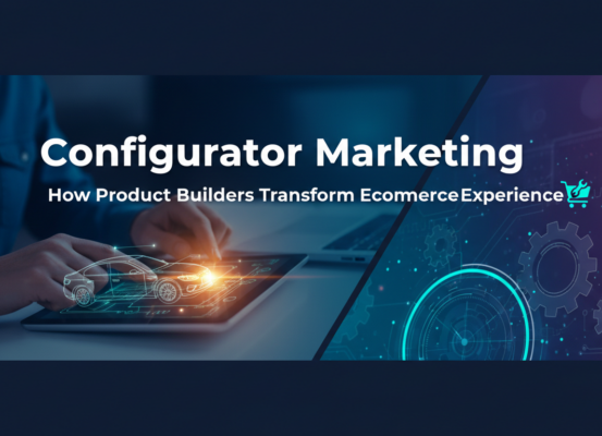 Banner with 'Configurator Marketing: How Product Builders Transform Ecommerce Experience' text over a sleek, modern design.