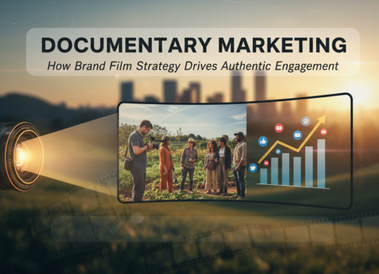Banner with 'Documentary Marketing: How Brand Film Strategy Drives Authentic Engagement' title.