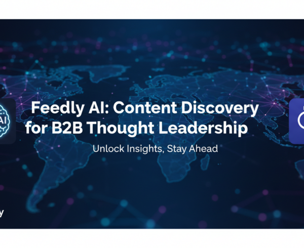 Banner with 'Feedly AI: Content Discovery for B2B Thought Leadership' in bold font on a sleek, modern background.