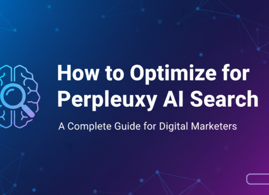 Banner with 'How to Optimize for Perplexity AI Search' title, digital marketing theme