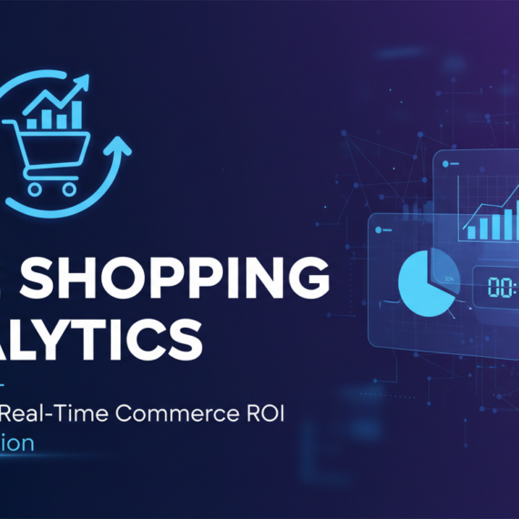 Banner with 'Live Shopping Analytics' title, vibrant design, tech theme