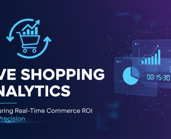 Banner with 'Live Shopping Analytics' title, vibrant design, tech theme