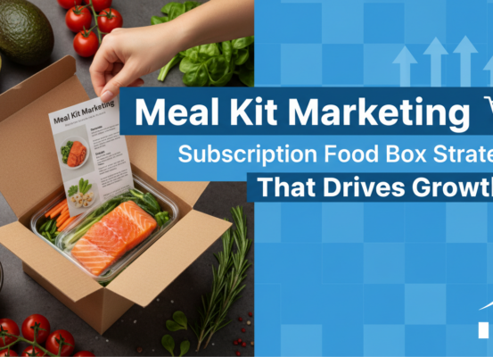 Banner with 'Meal Kit Marketing' title, featuring food boxes and growth strategy theme.