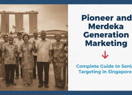 Banner with 'Pioneer and Merdeka Generation Marketing' title, targeting seniors in Singapore.