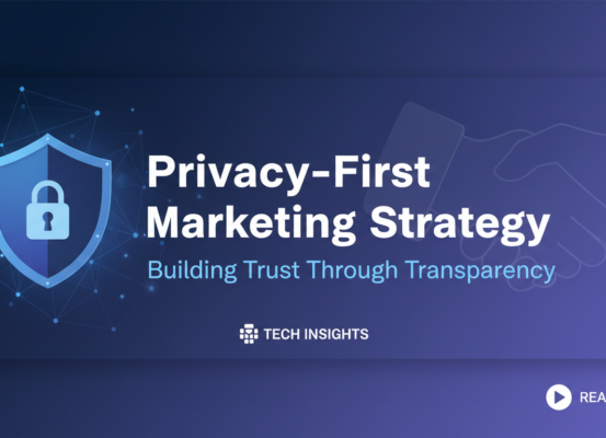 Banner with 'Privacy-First Marketing Strategy: Building Trust Through Transparency' in bold letters.