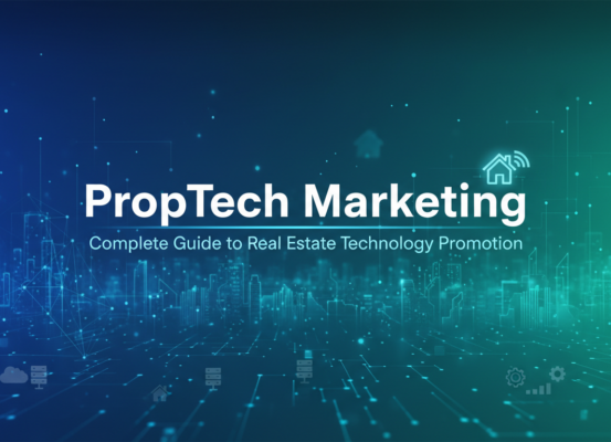 Banner with 'PropTech Marketing: Complete Guide to Real Estate Technology Promotion' title.