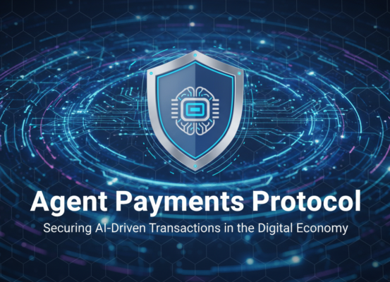 Banner with title 'Agent Payments Protocol' over digital economy theme