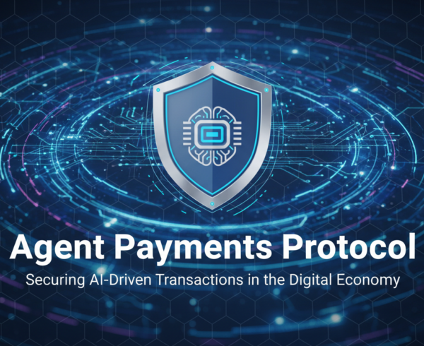 Banner with title 'Agent Payments Protocol' over digital economy theme