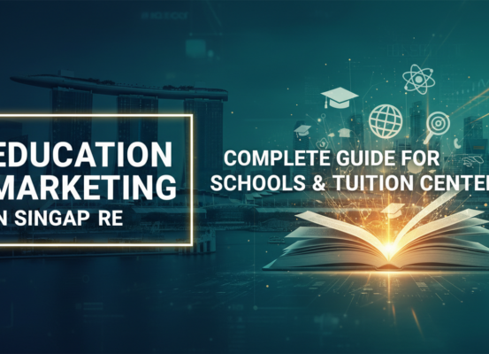 Banner with title 'Education Marketing in Singapore: Complete Guide for Schools & Tuition Centers'.