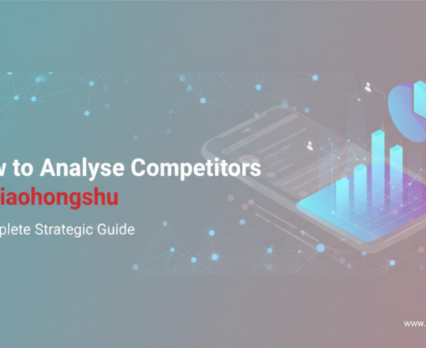 Banner with title 'How to Analyse Competitors on Xiaohongshu: A Complete Strategic Guide' on a modern, digital background.