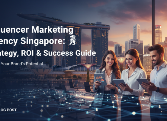 Banner with title 'Influencer Marketing Agency Singapore: Strategy, ROI & Success Guide' in bold text.