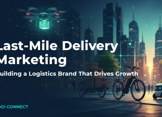 Banner with title 'Last-Mile Delivery Marketing: Building a Logistics Brand That Drives Growth' on a logistics-themed background.