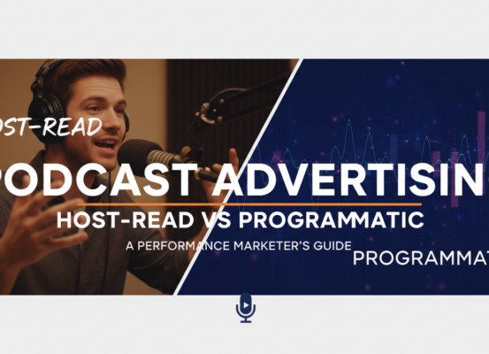 Banner with title 'Podcast Advertising: Host-Read vs Programmatic – A Performance Marketer's Guide'.