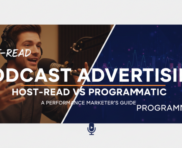 Banner with title 'Podcast Advertising: Host-Read vs Programmatic – A Performance Marketer's Guide'.