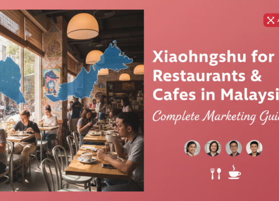 Banner with title 'Xiaohongshu for Restaurants & Cafes in Malaysia: Complete Marketing Guide' in bold font on a vibrant background.