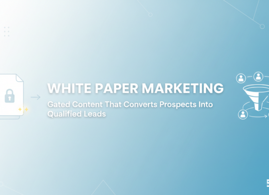 Banner with 'White Paper Marketing: Gated Content That Converts' title, professional theme