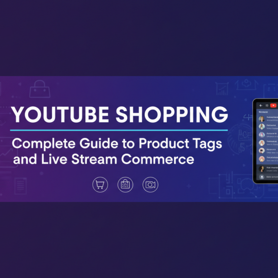 Banner with 'YouTube Shopping: Complete Guide to Product Tags and Live Stream Commerce' title.