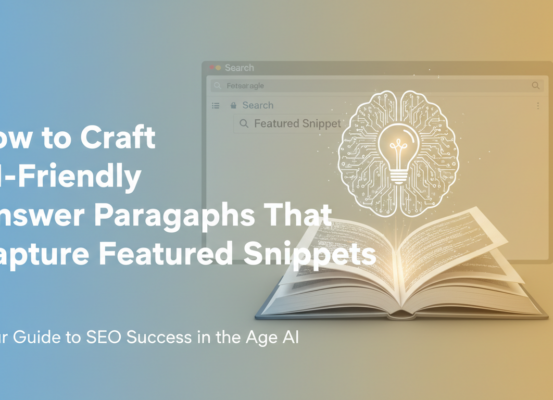 Blog banner: 'How to Craft AI-Friendly Answer Paragraphs' with tech-themed design