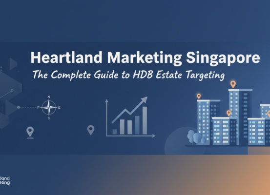 Blog banner reads 'Heartland Marketing Singapore: The Complete Guide to HDB Estate Targeting'