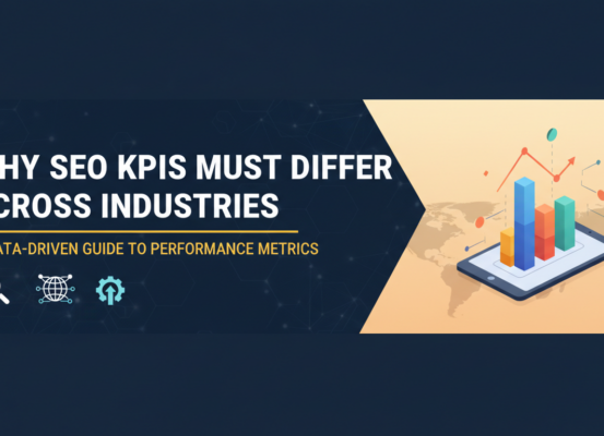 Blog banner titled 'Why SEO KPIs Must Differ Across Industries' with data graphics