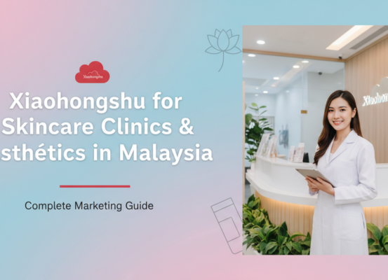 Blog banner titled 'Xiaohongshu for Skincare Clinics & Aesthetics in Malaysia: Complete Marketing Guide' with a sleek, modern design.
